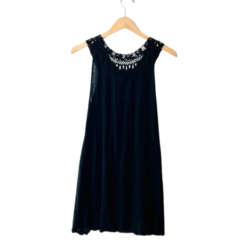 BCBGMaxAzria Black Crochet Trim Dress | Silk Cotton Blend | Size S